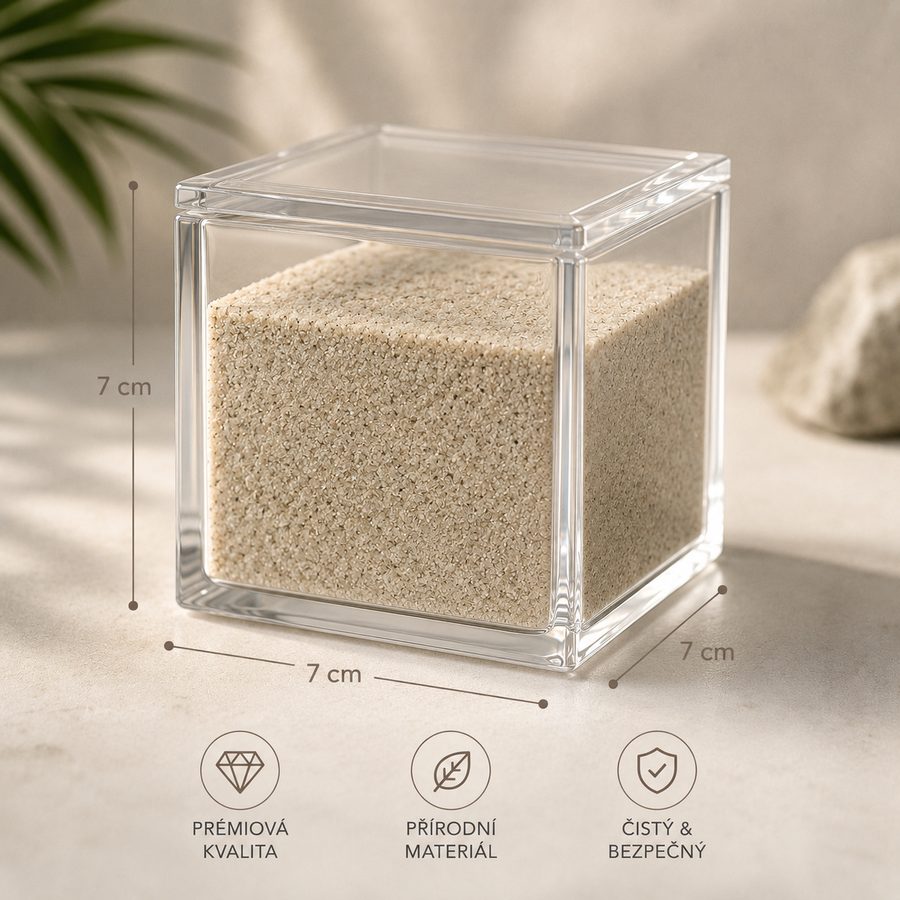 Průhledná krychle 7 cm plná písku